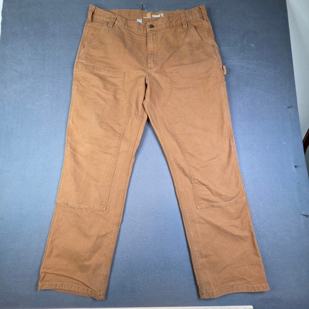 Carhartt Relaxed Fit Double Front Work Pants Mens 38x32 Brown Canvas Duck